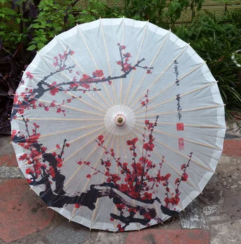 Диаметър 84 см Китайски ръчно изработени червен цвят слива маслен хартиен чадър Древен водоустойчив чадър от слънцето чадър украса подарък танц чадър