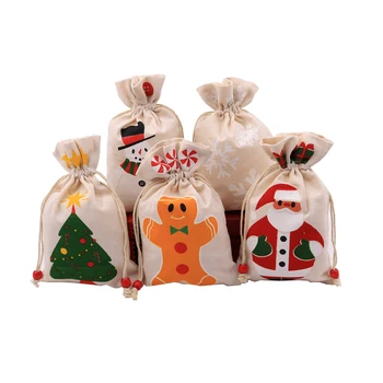 15*23 cm Дядо Коледа, Снежен човек Снежинка Модел Памучен Чанта за Опаковане на Бижута Дисплей Дантела Коледен Подарък Чанта За Съхранение Чанти
