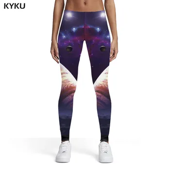 KYKU Galaxy Гамаши Женски Космически Спортни панталони С принтом на Вселената, Еластични Дамски Гамаши с Туманностью, Ежедневни Тънки Тесни Панталони-молив