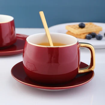 HF Керамични Кафе/Чай Чаши И Чаши Пътна Кафеена Чаша Набор от Блюдец Порцеланова Чаена Чаша С Пиене