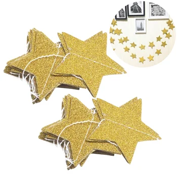 Звездна Венец Книжен Подвесная Златна Звезда Банер Струнен Декор Коледни Блестящи Деколтета Сватбени Блестящо Вечерни Малки Златни