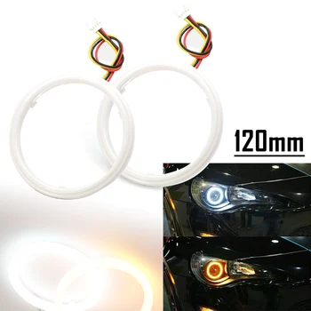 2 елемента 120 мм в два цвята Бял Амбър Пързалка LED Angel Eyes Halo Пръстени Автомобилни Фарове Дооснащение На Светлината на Лампата