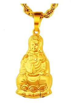 Чист мед позлатени истински пясък златното колие Гуаньинь позлатен медальон Син бижута производител на директни продажби