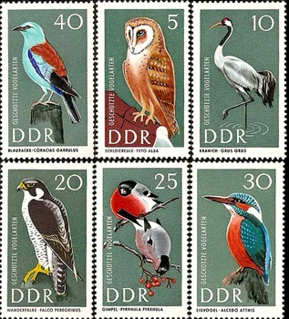 6 БР., DDR, 1967, Марка с птици, Истински оригинален, Оригиналната марка UNC за събиране