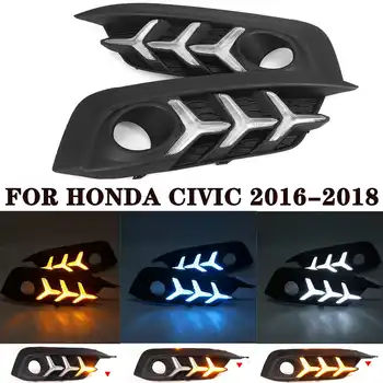 2 бр. LED DRL Дневни Ходова Светлинен Сигнал Противотуманная Фаровете Фарове за мъгла Отвор за Honda Civic 2016 2017 2018