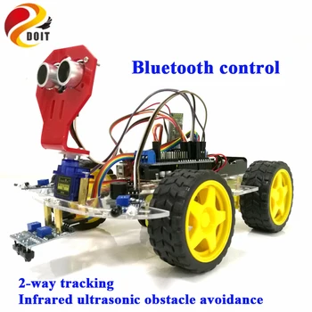 ДРЕБОЛИЯ Bluetooth Управление на 4WD Робот Шасито на Автомобила за Платка Arduino + Щит на Двигателя С Дъска + Ултразвуков Сензор за Проследяване на Препятствия