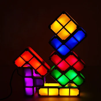 Магически САМ Tetris лека нощ Цветни Штабелируемые Пъзели Танграм 7 Бр. Led Индукционный Блокиране на 3D Лампа Играчки Подарък