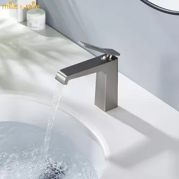 Метален смесител за баня матиран сив металик смесител за топла и студена вода с една дръжка кран за мивка златен кран