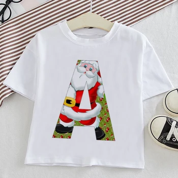 Сладка Коледна Тениска с Принтом от 26 Букви за малки момичета, Забавни детски тениски с анимационни герои, Дрехи За момичета, Детски Летни Блузи, Коледен Подарък