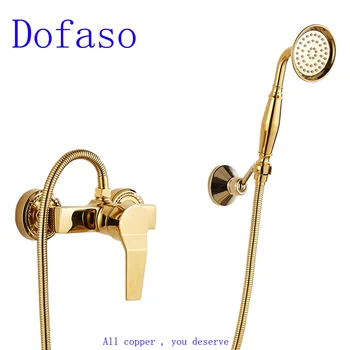 Dofaso напълно меден златен Обикновен смесител за душ монтиране на стена за баня Златна Смесител За Вана С Ръчна Дюза За Душата