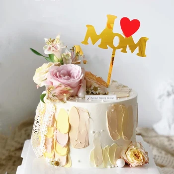 Аз обичам МАЙКА Торта Topper Златно Сърце форма на деня на майката Акрилни топперы за Тортата на Мама честит Рожден Ден Торта Подаръци Десерт Украса
