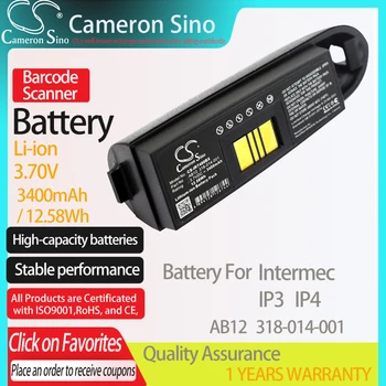 CameronSino Батерия за Intermec IP3 IP4 подходящ Intermec 318-014-001 AB12 баркод Скенер батерия 3400 mah/12.58 Wh 3,70 В литиево-йонна
