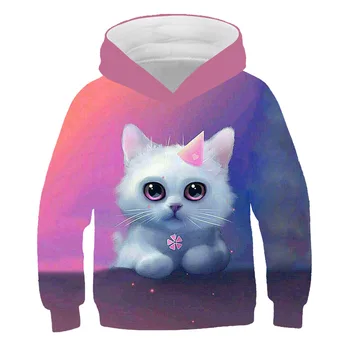 сладък котка hoody унисекс hoody с 3D принтом за момчета случайни пуловер с качулка за момичета от 2021 нова Котка С Дълъг Ръкав 3D Блузи, Блузи с Анимационни Герои