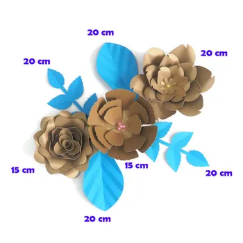 Направи си САМ Гигантски Хартиени Цветя Изкуствени Рози Fleurs Artificielles Фон 3 бр. + 4 Оставите Сватба Парти Декор на Детска Злато