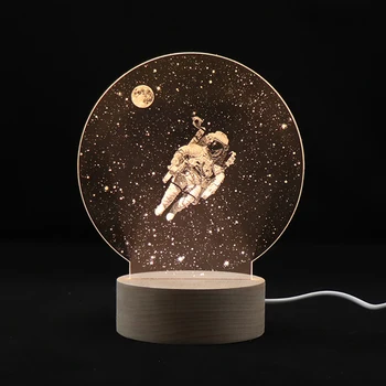 Астронавт 3D Led Акрилни лека нощ Вселената USB Хранене Украса Спални Настолна Лампа за Сън за Деца Креативен Подарък