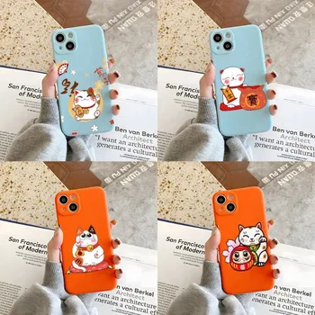 Сладък Калъф За вашия телефон, Лъки Cat оранжево-синьо за Apple iPhone 12Pro 13 11 Pro Max Mini Xs X Xr 7 8 6 6s Plus Se 2020 Калъф