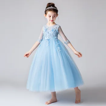 Дълга рокля на принцеса за момиченца, ново детско сватбена рокля, лятна рокля 2019