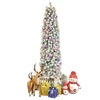 Коледна Украса 7,5 ФУТА Изкуствен Тънък Молив Стекался Коледно Дърво Празнични Украси и Аксесоари