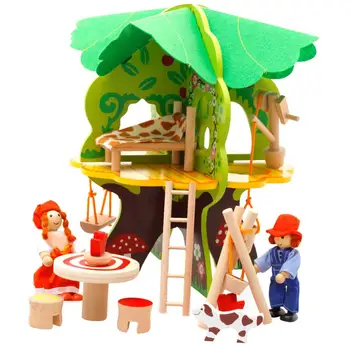 DIY Wooden Миниатюрен Куклена Къща Вила Дърво Фигурки Комплект Мебели За Деца