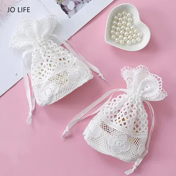 JO LIFE 6 бр./1 компл. Сватбена Опаковка чанта Бели Памучни Подаръчни Чанти Чанта за бижута, Чанти за съхранение на съвсем малък