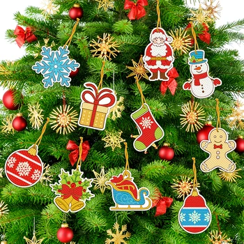 2021 САМ Диамантена Живопис Коледно Дърво Висулка Пълна Тренировка Бродерия Ключодържател Комплекти Висящи Украшения на Коледна Украса