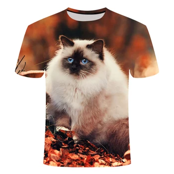 2021 Лятна тениска с изображение на животно Котка, Тряпичной кукли, Тениски с 3D принтом, Потници за Мъже и Жени, Азиатски Тениска Оверсайз за домашни любимци