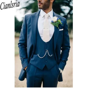 Класически смокинг за младоженеца, сватбени мъжки костюми с ревера, мъжки сватбени костюми, костюми-смокинги за мъжете (Яке + Панталон + вратовръзка + Жилетка)