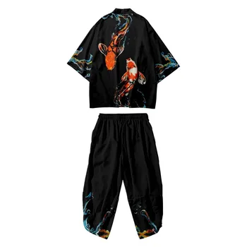 Харадзюку Японски Самурайски Принт Традиционен Жилетка Кимоно Casual На Извънгабаритни Хаори Женски Мъжки Плажни Ризи Облекло