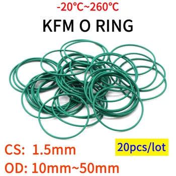 20pcs CS1.5mm OD 10 ~ 50 mm Зелен FKM Фторкаучук О-Пръстен оборудване запечатване Полагане на Изолационни Масло устойчиви на Висока температура Зелен