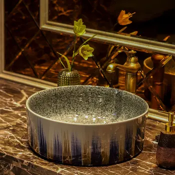 Европейски стил във формата на цвете китайски мивка мивка Цзиндэчжэнь Художествена плот керамична мивка за баня, керамични китайски мивка